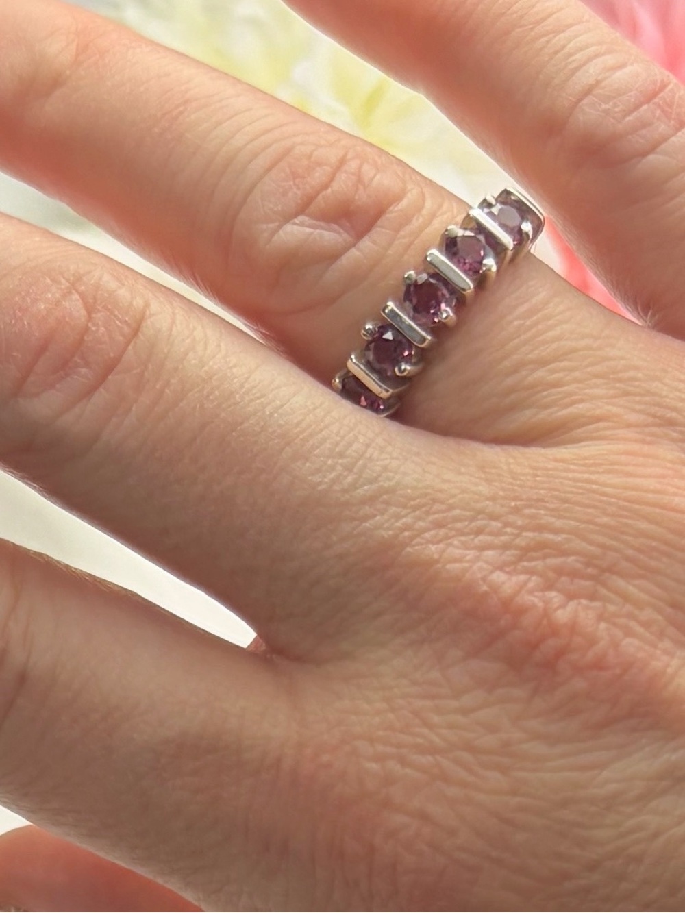 Vintage Sterling Silver 925 Rhodolite Garnet Ring Size 8 3/4 8.75 Half Eternity